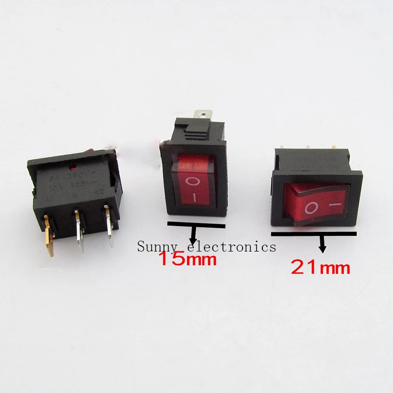 10 шт./лот 3 Pin 6A 250V красный светодиод кнопка включения импорт рокер выключатели