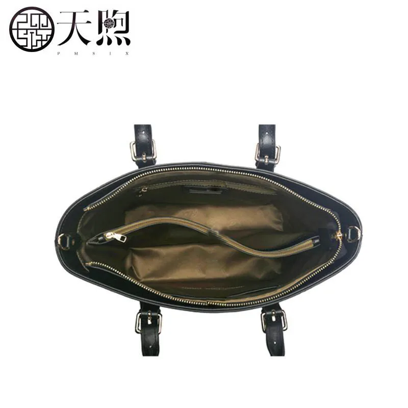 Pmsix high quality fashion luxury brand first layer cowhide handbag 2019 new national wind leather large capacity | Багаж и сумки