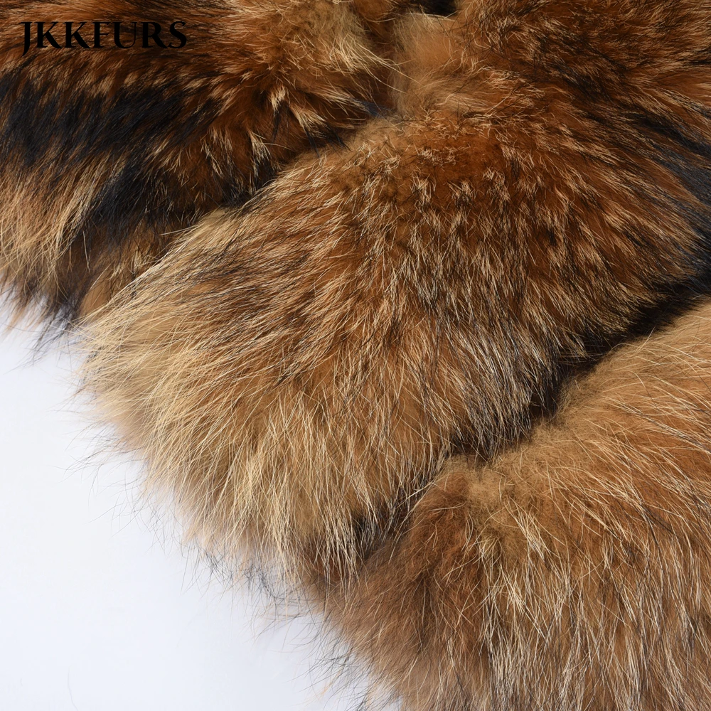Новое поступление женский жилет JKKFURS из натурального меха енота модный стильный