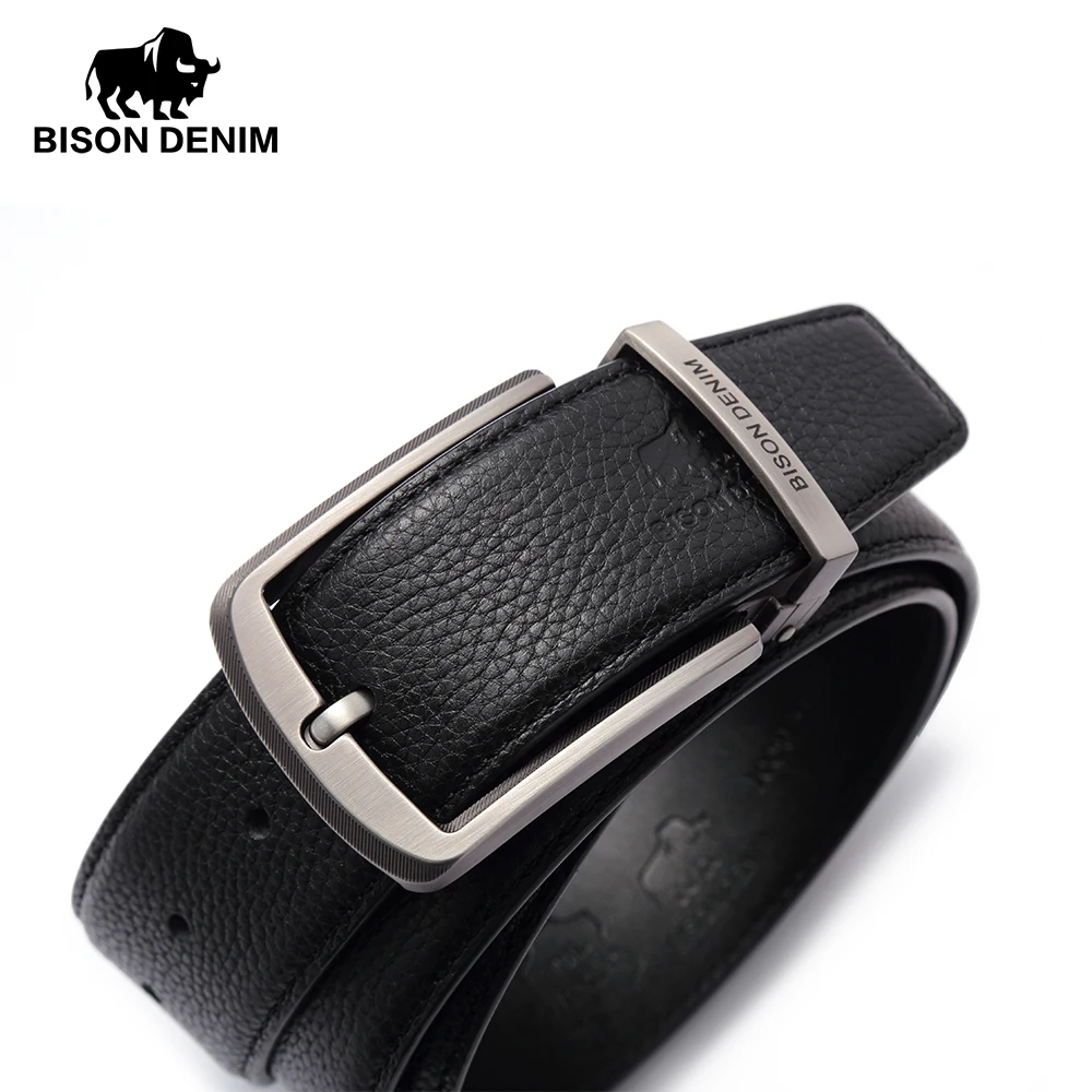 Мужской ремень BISON DENIM черный кожаный с пряжкой ширина 3 8 см N71315|genuine leather men belt|leather
