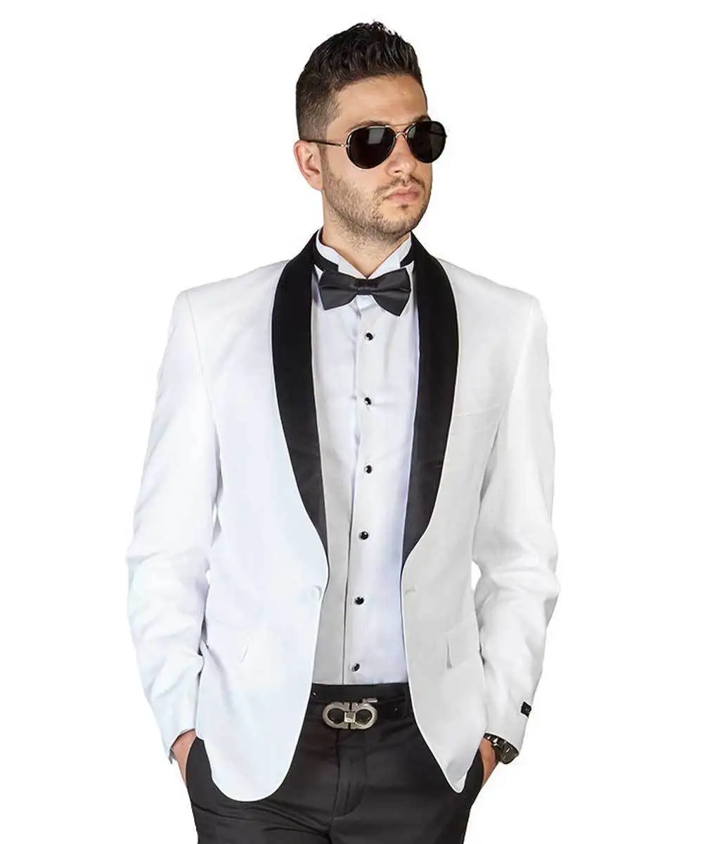 

Men's Suits Jacket Wedding TuxedoWhite Coat Black Lapel 36W-56 W Regular Custom