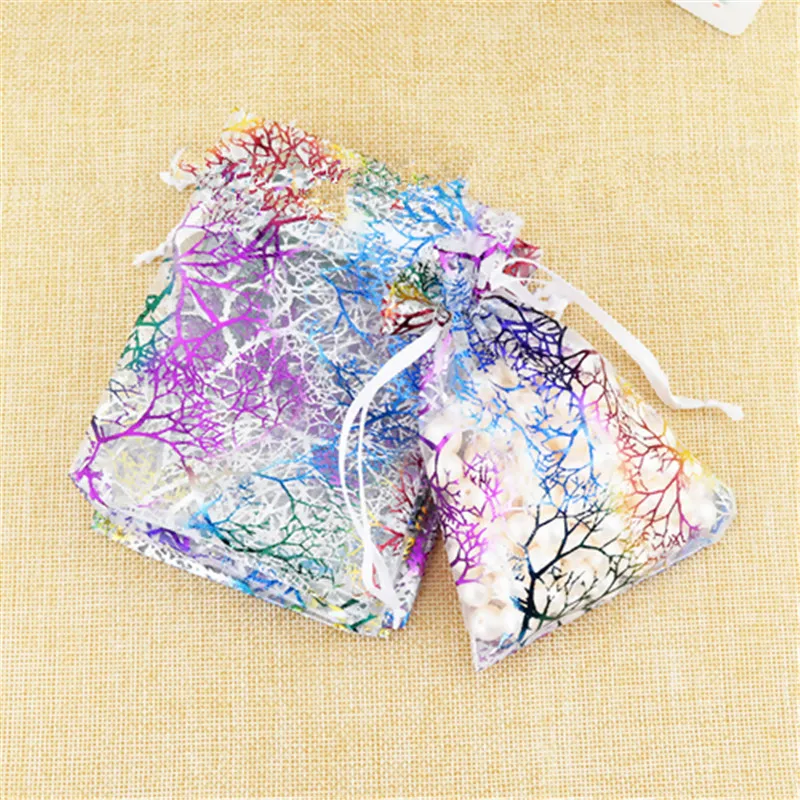DoreenBeads Organza Jewelry Bags Drawstring Rectangle Multicolor Coralline Gift (Usable Space: 10x9cm) 12cm x9cm 10 PCs | Украшения и