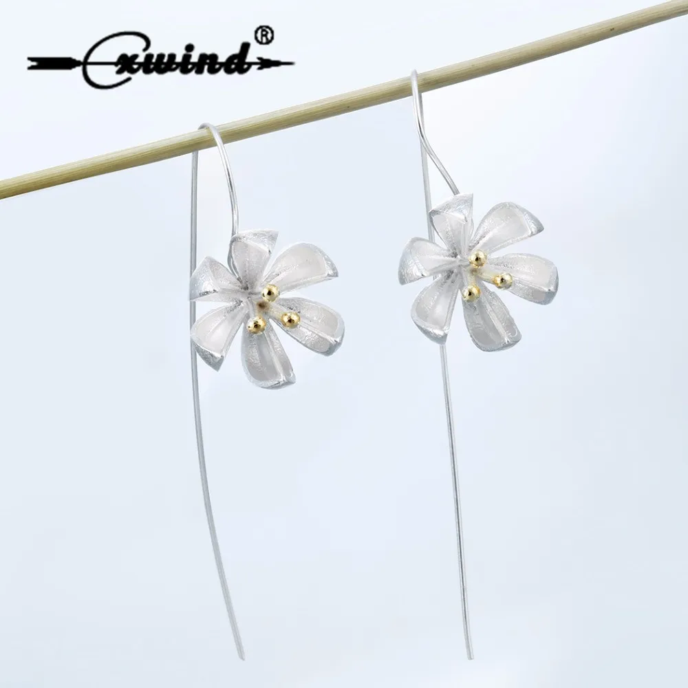 

Cxwind New Petel Bud Flower Drop Long Earrings For Women Ear Hook Earring Wedding Statement Jewelry Gift Wholesale Bijoux