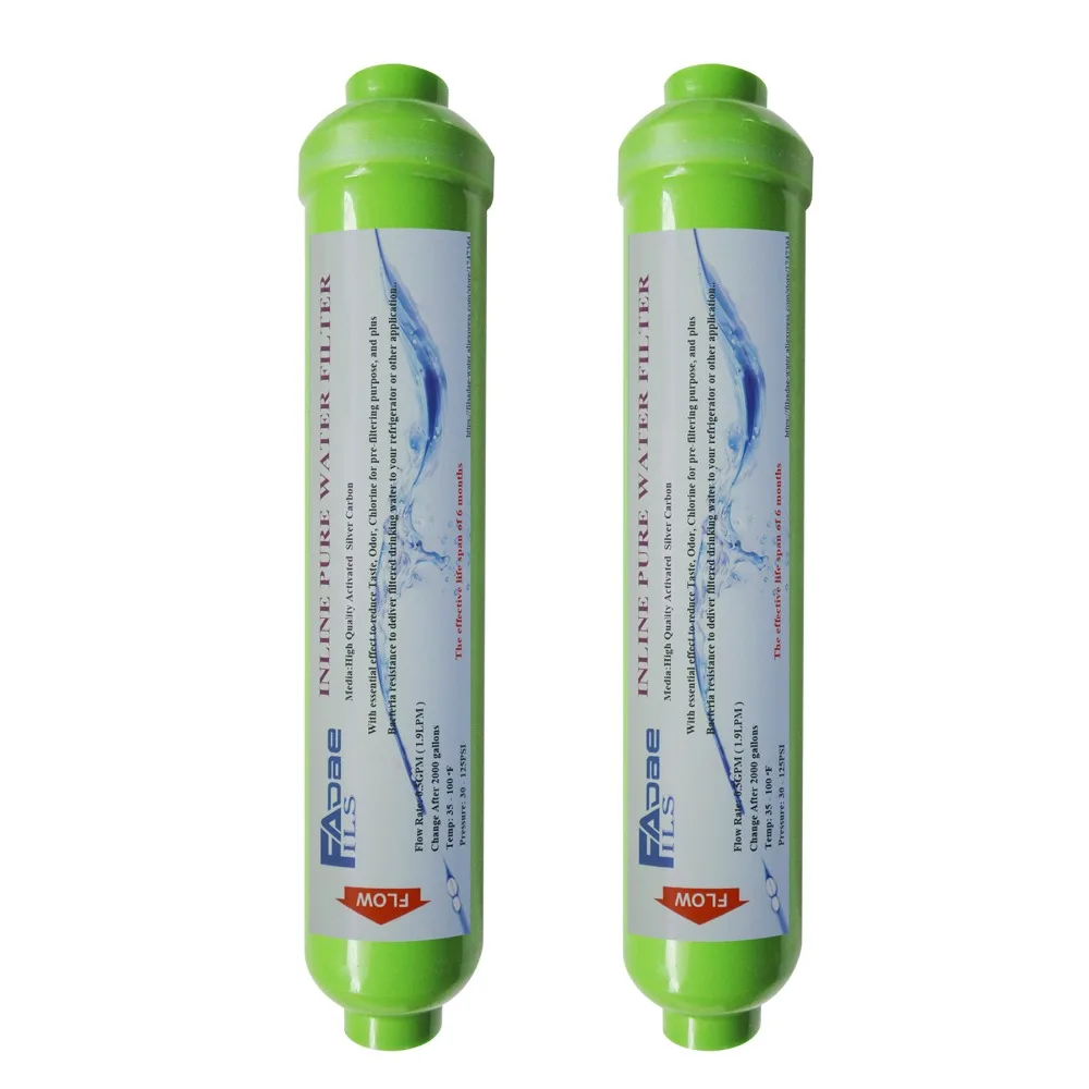 

Replacement Filters 2" x 10" Inline Silver Impregnated with Active Carbon Remove bad taste, odor of chlorine & Anti-Bacteria