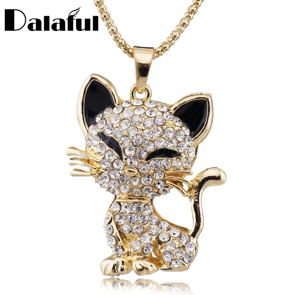 Женский кулон с эмалью Pretty Cat длинное ожерелье цепочка и кристаллом лучший