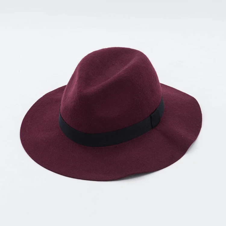 

New Autumn Winter Fashion wool Vintage Wide-Brim Lace embroidery Pearl bow Fedoras Hats for Women Bowler Floppy Feminino