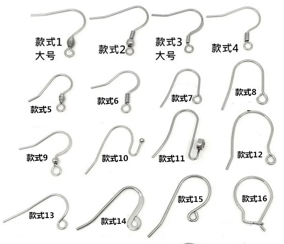 50pcs Hypoallergenic Surgical Stainless Steel Multi Design Blank Earring Wire Fish Hooks for DIY Earring Jewelry Making Findings