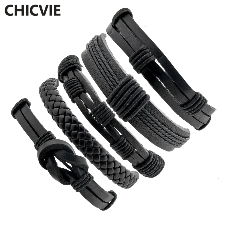 CHICVIE 5 шт./компл. черный Панк мужской кожаный браслет браслеты Подвески для женщин