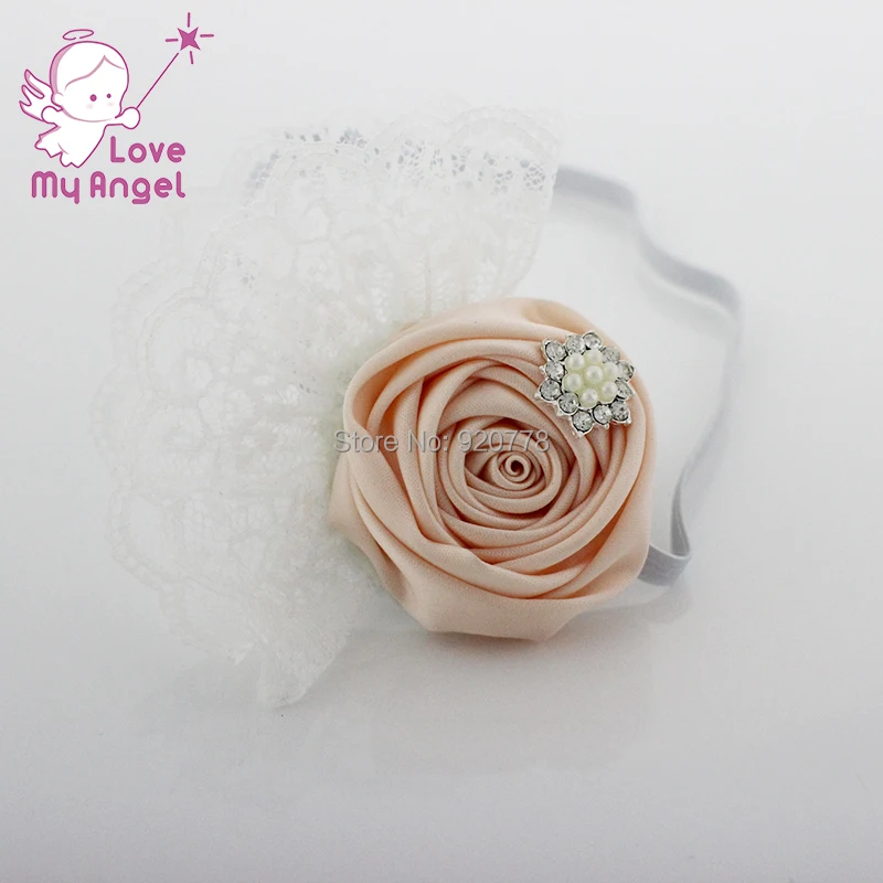 Розничная продажа 1 шт. повязка на голову для девочек атласный цветок розы в