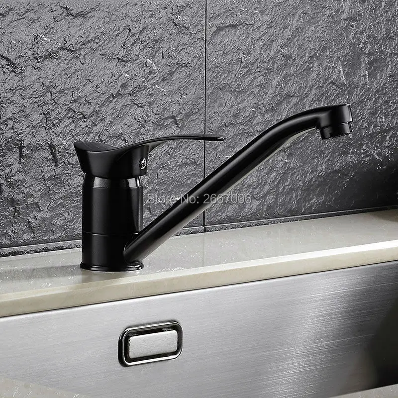 

GIZERO Kitchen Black Faucet Sink Mixer 360 Swivel Long Spout Deck Mount Sink Tap Torneira with Hot and Cold Water Taps ZR2040