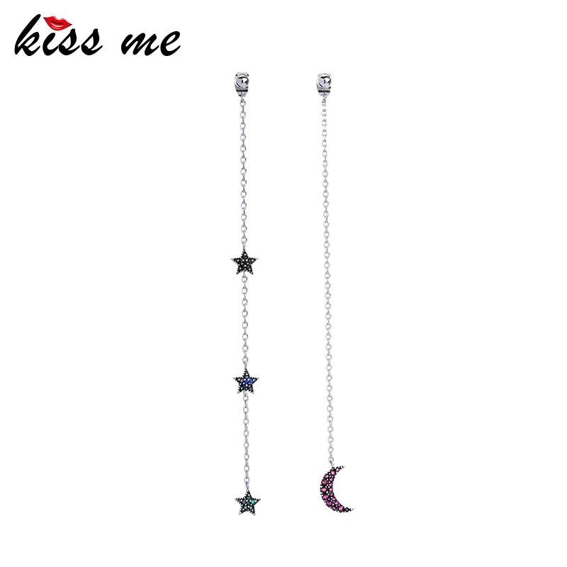Женские длинные серебряные серьги KISS ME элегантные висячие с Луной и звездой из