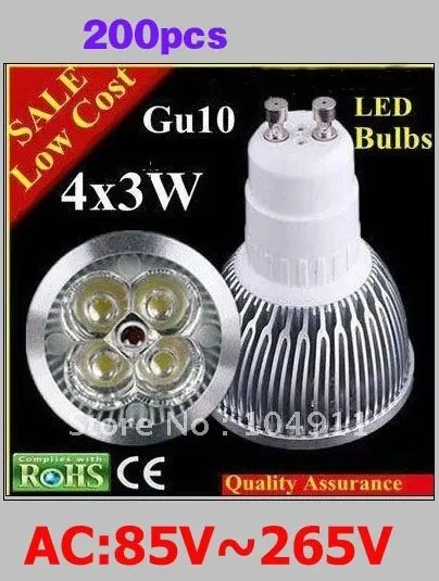 by DHL Non Dimmable LED Lamp GU10 4X3W 12W Light Bulbs High Power light 200pcs lot|bulb led|lamp arraylamp buld |