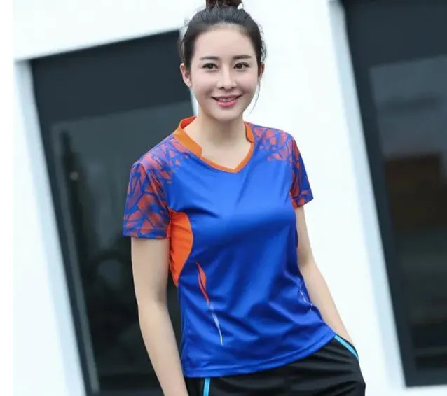 women blue shirt Комплект одежды для настольного тенниса, рубашка для бадминтона для мужчин и женщин, теннисная одежда для бадминтона, командная форма, спортивный костюм, спортивная одежда - Цвет: women blue shirt
