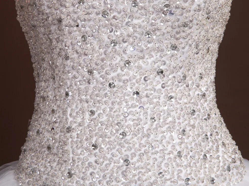 Princesa без бретелек Тюль спинки Vestidos De Noiva Роскошный Кристалл бисер бальное платье