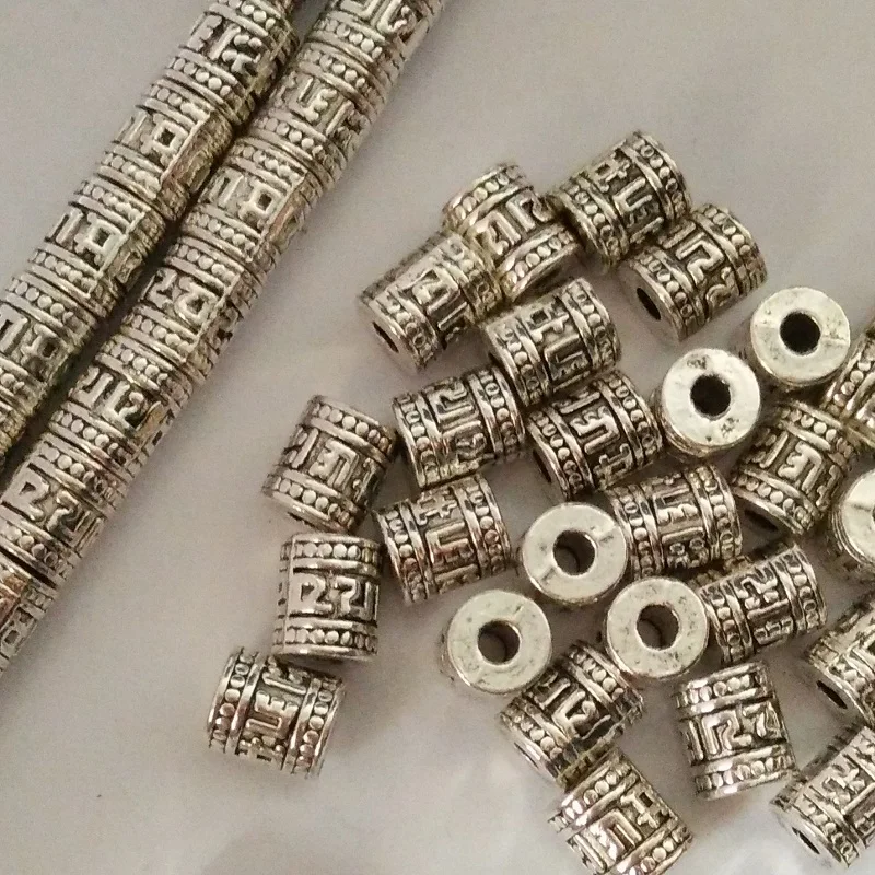 Tibetan silver mantras metal antiqued flower beads Drum shaped OM MANI PADME HUM amulet bead 20Pcs | Украшения и аксессуары