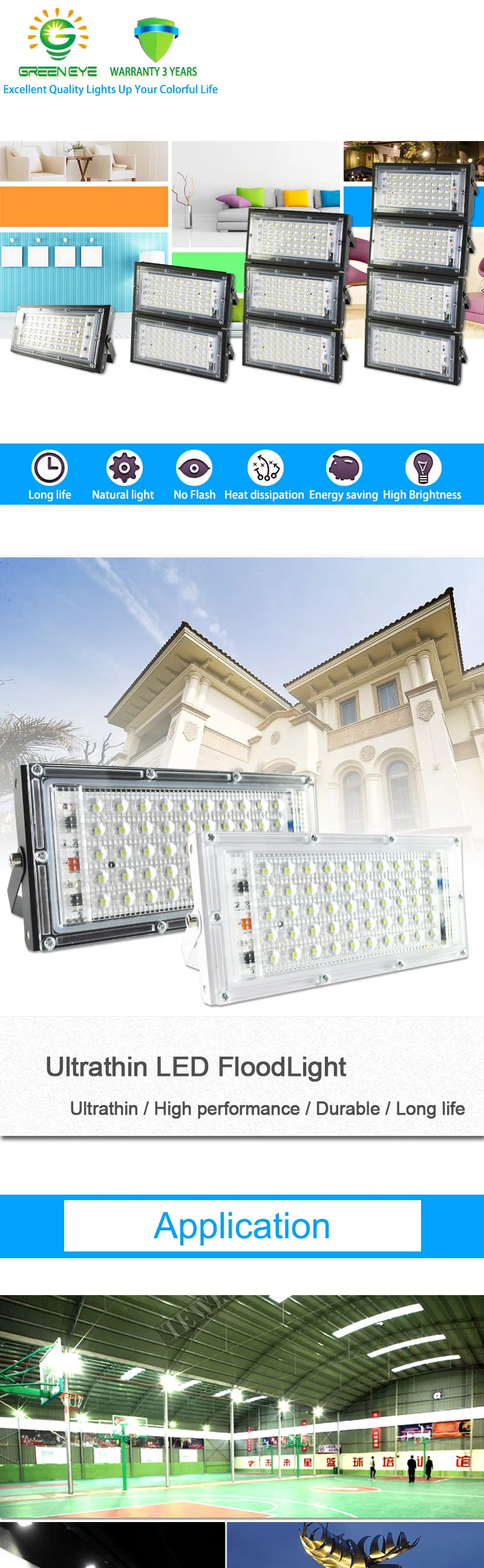 Светодиодный прожектор светильник 50W 100W 200W Светодиодный прожектор светильник переменного тока 220V 240V светодиодный уличный фонарь Водонепроницаемый IP65 открытый светильник ing светодиодный cob точечный светильник