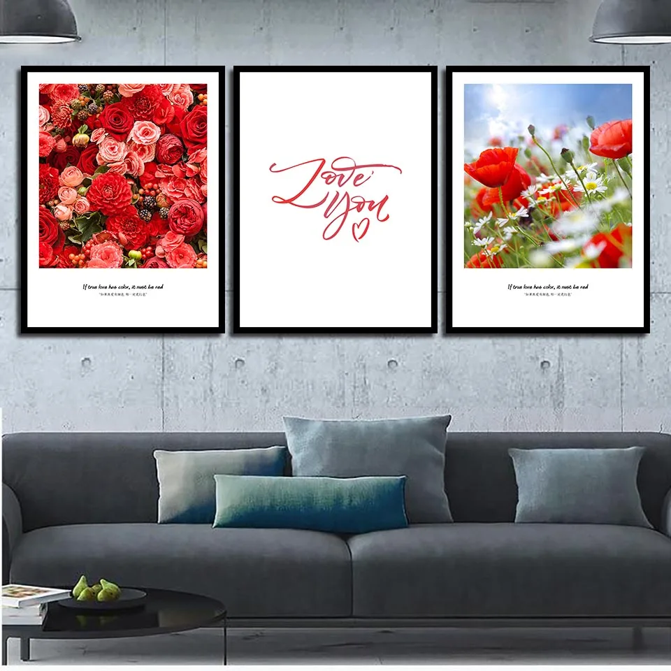 Nordic Стиль печать плакатов красивый красный цветок фотографии Wall Art Холст розы