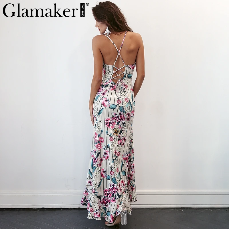 Женское платье с цветочным принтом Glamaker Пляжное Платье раздельными оборками и