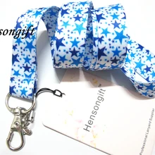 Hensongift голубая звезда Ключ Ремешок ID карты держатель значка звезды живопись телефон ремни на шею