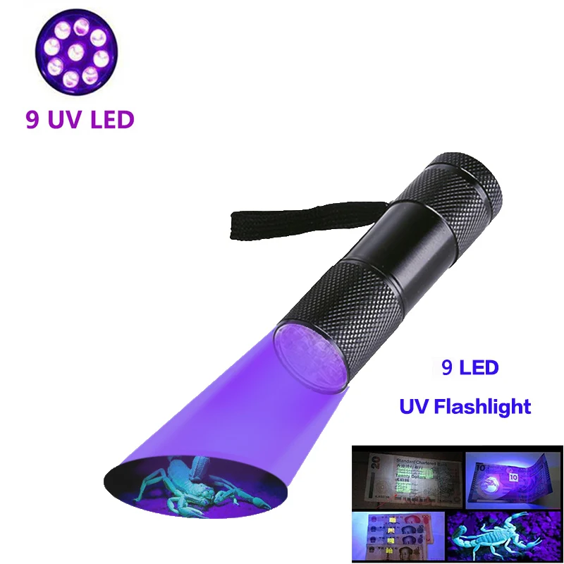 9 LED УФ-светильник, черный светильник, 9 12 21 51 светодиодный 395 нм Ультрафиолетовый фонарь, черный светильник, детектор для сухого моча животных и пятен домашних животных и клопов z50 - Испускаемый цвет: 9 LED
