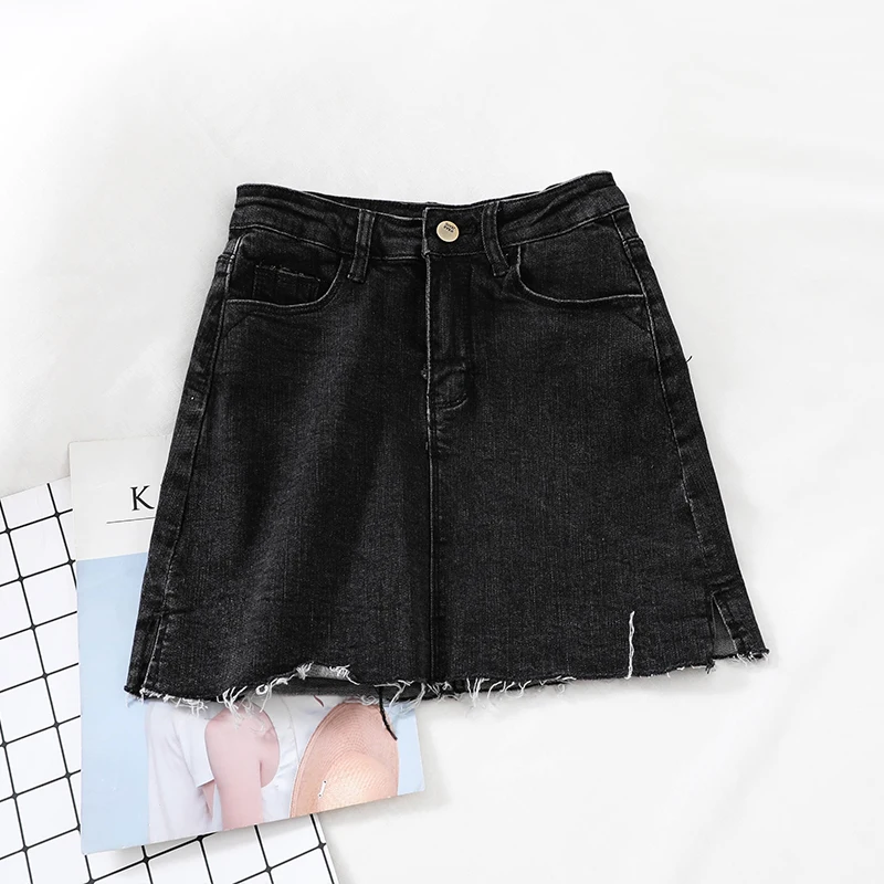 Женская джинсовая юбка простая с высокой талией и окантовкой G759 2019 | одежда