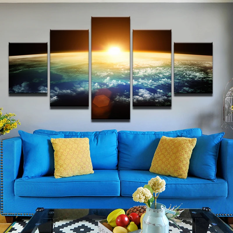 Восходящее солнце посмотреть на нашей планеты из космоса 5 шт. холсте Картина