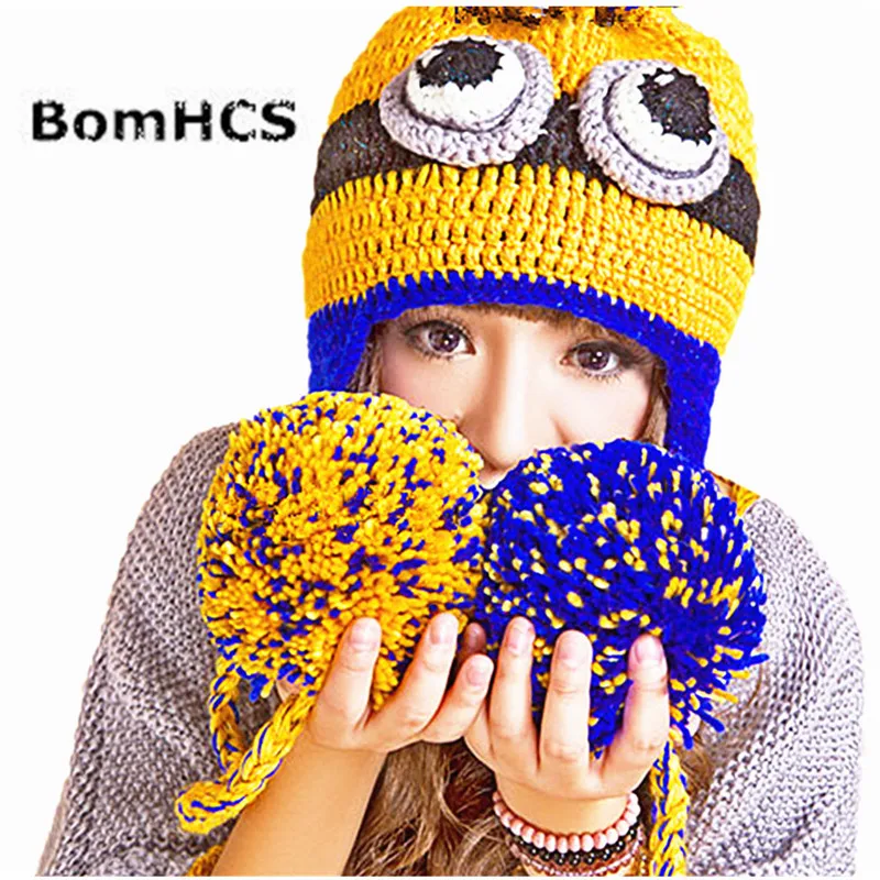 BomHCS Cute Cartoon Animal Women's Winter Hat with Ear Muffs Thick Warm Beanie Girl Hats Soft Balls |