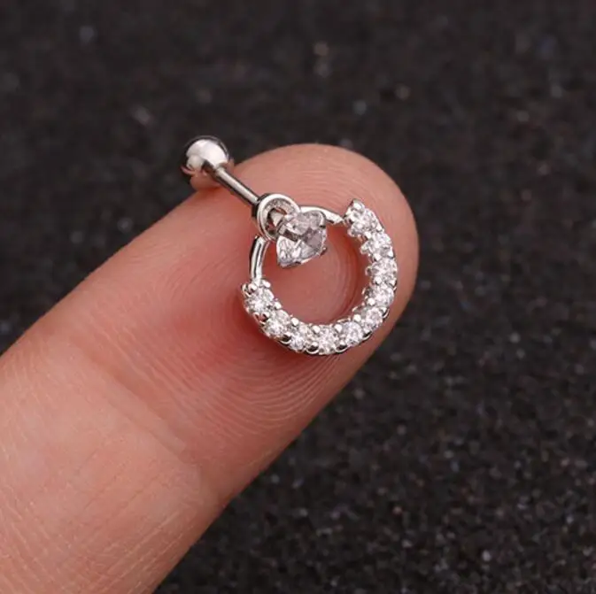 B Silver Small 1 шт. Cz Moon маленький большой круглый Винт сзади Серьги Козелок Конч вок хрящевая спираль сережки, украшение для пирсинга ювелирные изделия - Окраска металла: B Silver Small