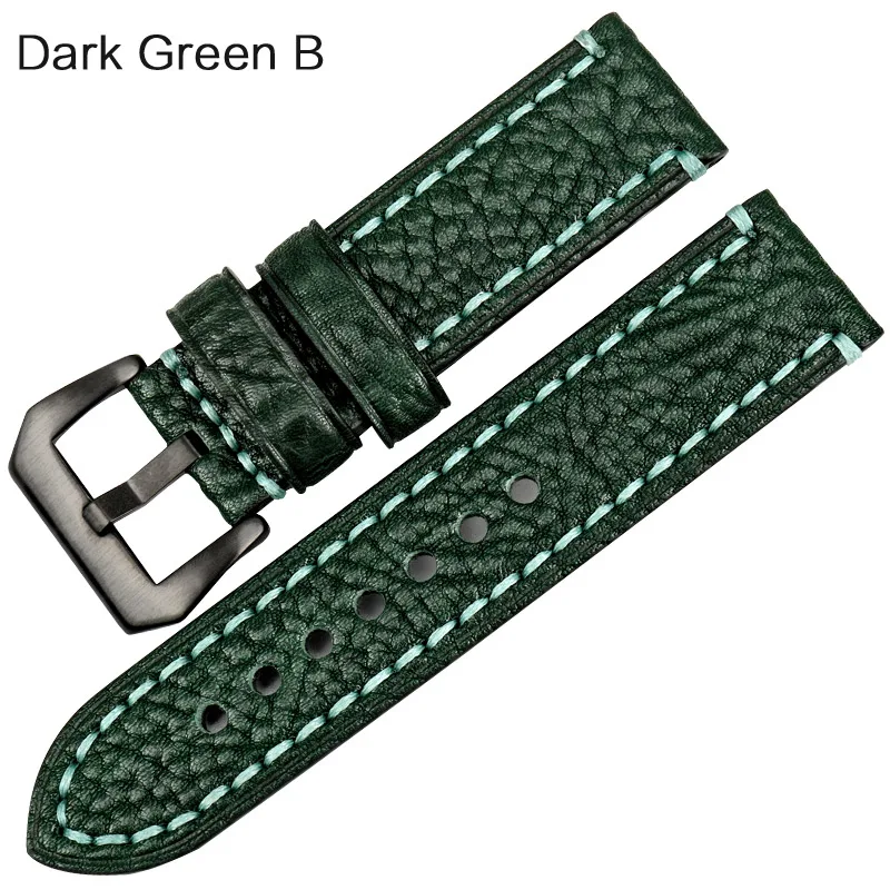 Dark Green B MAIKES новые модные аксессуары для часов 20 22 24 26 мм Итальянские Кожаные Ремешки для наручных часов красный ремешок для часов Panerai браслет - Цвет ремешка: Dark Green B
