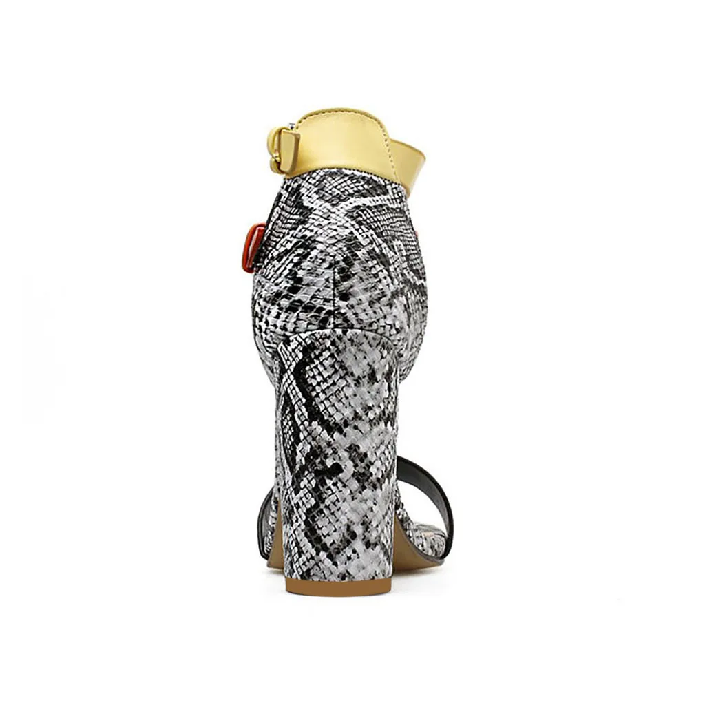 Женские босоножки Летняя обувь женские модные пикантные со змеиным узором на