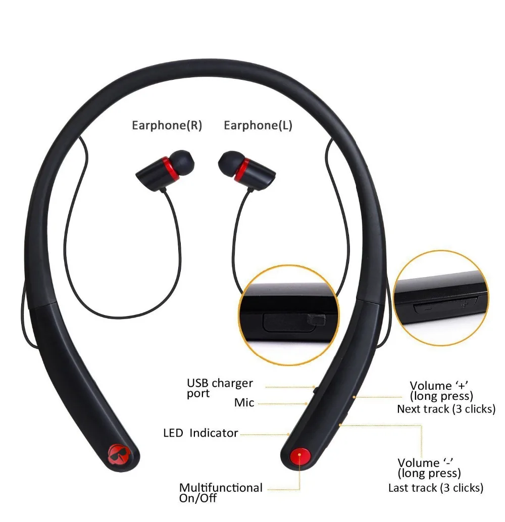 Magift Bluetooth v4.2 Беспроводной наушники стерео музыка Спорт шейным вкладыши гарнитура