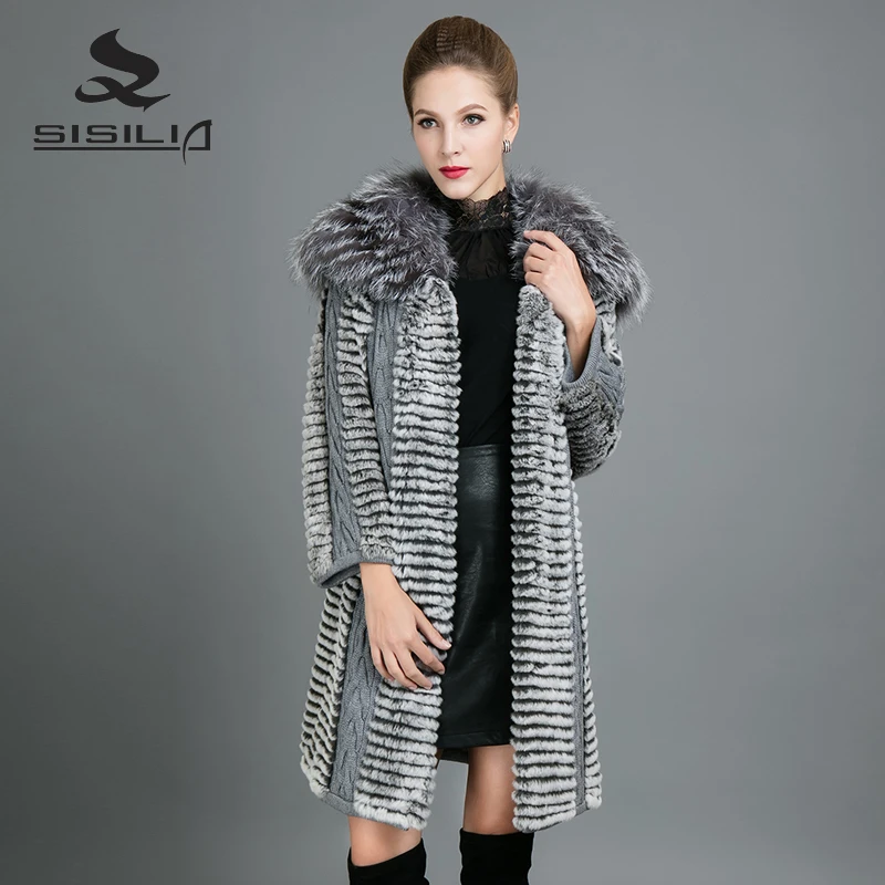 SISILIA 2017 новинка настоящий мех кролика пальто для женщин модные меховые куртки с