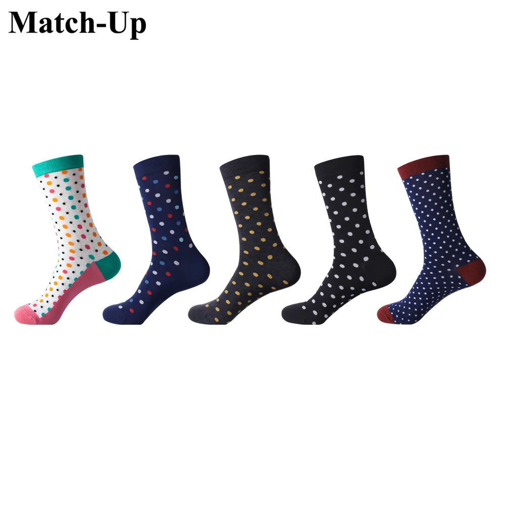 

Модные мужские хлопковые носки Match-Up, цветные яркие жаккардовые носки, популярные цветные длинные носки в горошек (5 парт/Лот) US 7,5-12