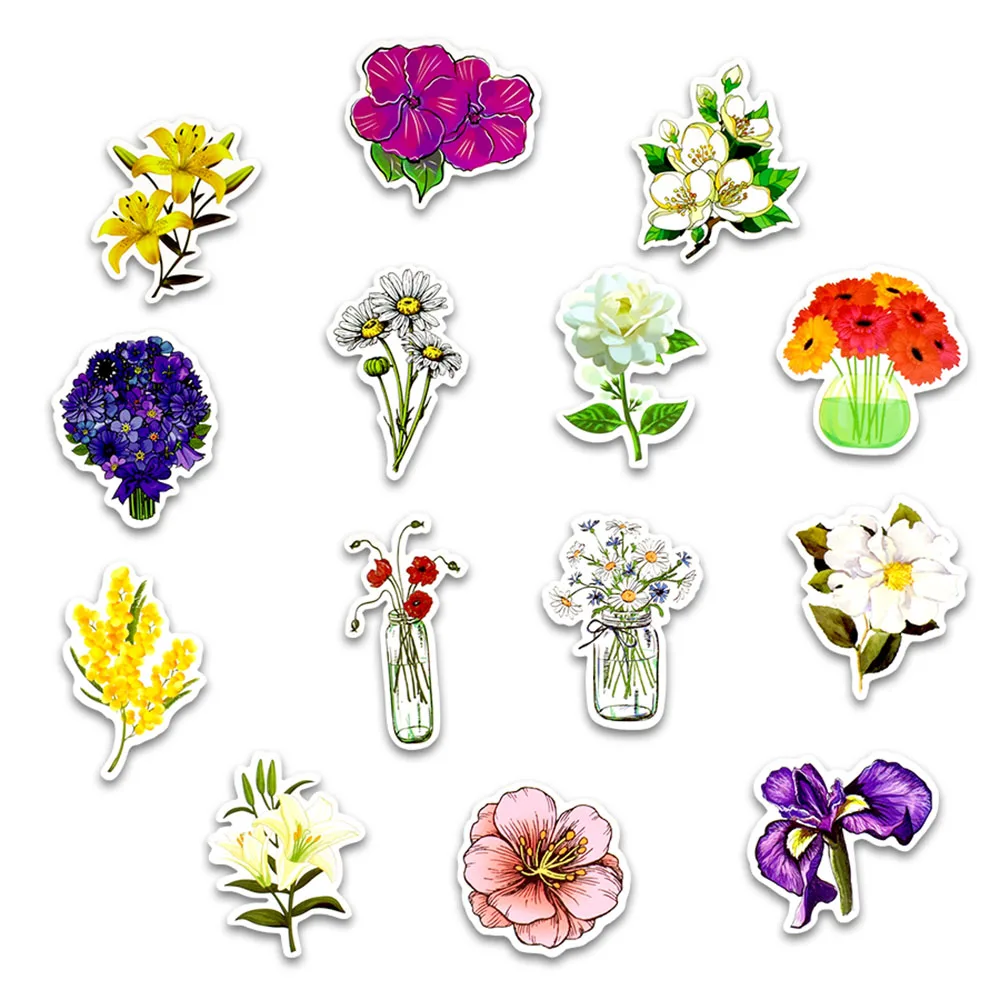 

50Pcs Spring Flowers Blossoms DIY Stickers Graffiti For Laptop Skateboard Suitcase cute Decorative Sticker for Diary Album