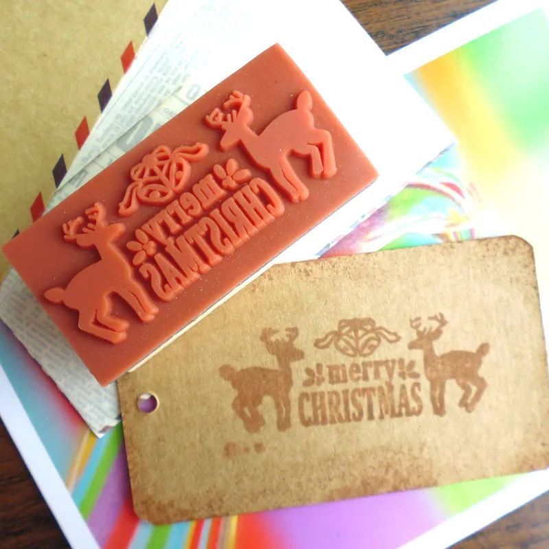 Прекрасный Счастливого Рождества дизайн с оленями Деревянный Штамп для