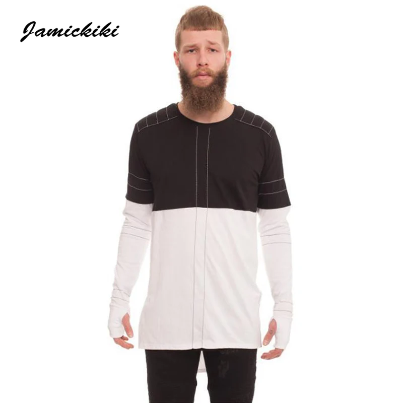 Топ бренд Jamickiki 2017 мужские Высокая Уличная мода черный с белым Пэчворк Дизайн