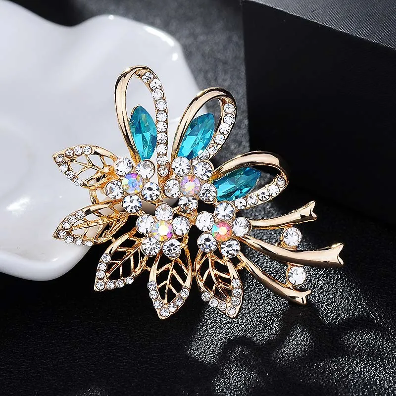 Trendy Rhinestone Tree leaf Brooches Pins For Women/Girls Crystal Plant Corsage Lapel Gold Color Brooch Pin Fashion Jewelry | Украшения и