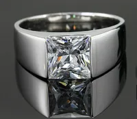 Fantastic 2Ct Halo Princess Cut Silver Male Rings for Men 925 Sterling Silver Wedding Man Rings