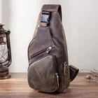 Мужская повседневная Дорожная сумка-слинг из кожи Крейзи Хорс, треугольная нагрудная Сумочка для планшетного ПК 8 дюймов, рюкзак на одно плечо, 8015