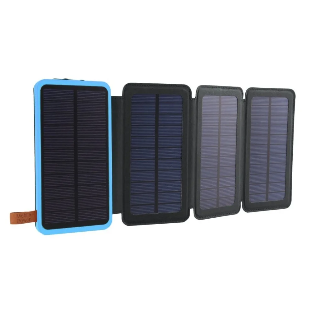 Солнечный внешний аккумулятор водонепроницаемый 30000 mAh три раза банк питания портативное зарядное устройство источник питания с кемпингом свет для мобильного телефона