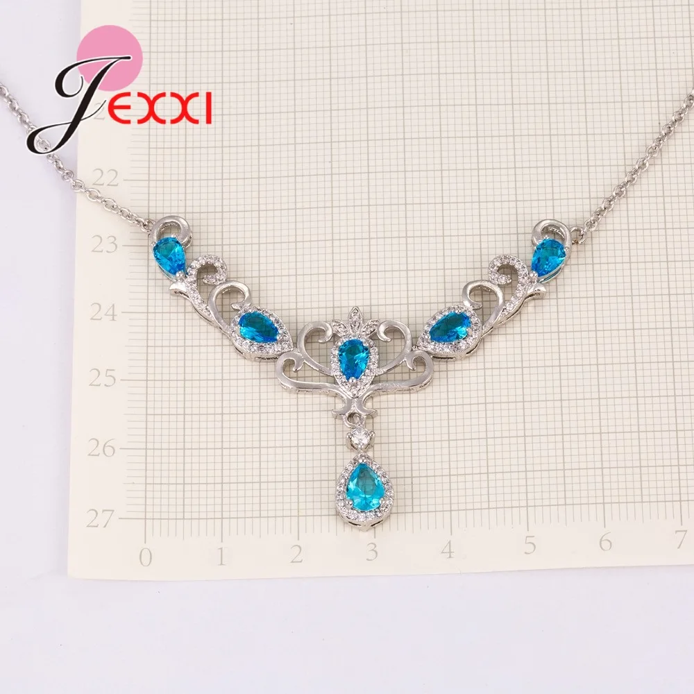 Благородное серебро 925 пробы Свадебные Ювелирные наборы для женщин ожерелье