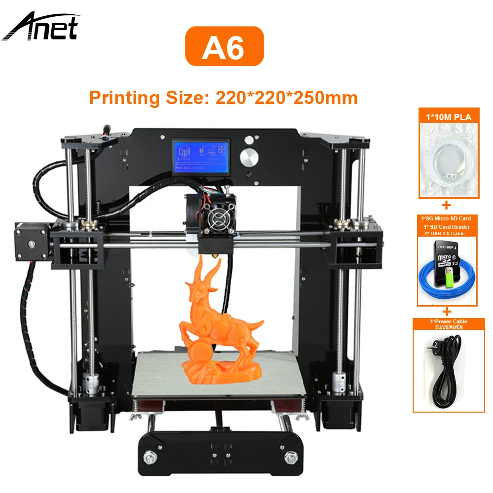 Обновленный Anet A6 настольный 3d принтер 12864 большой ЖК высокой точности офлайн печати 3D DIY Kit принтер 200*200*240 мм