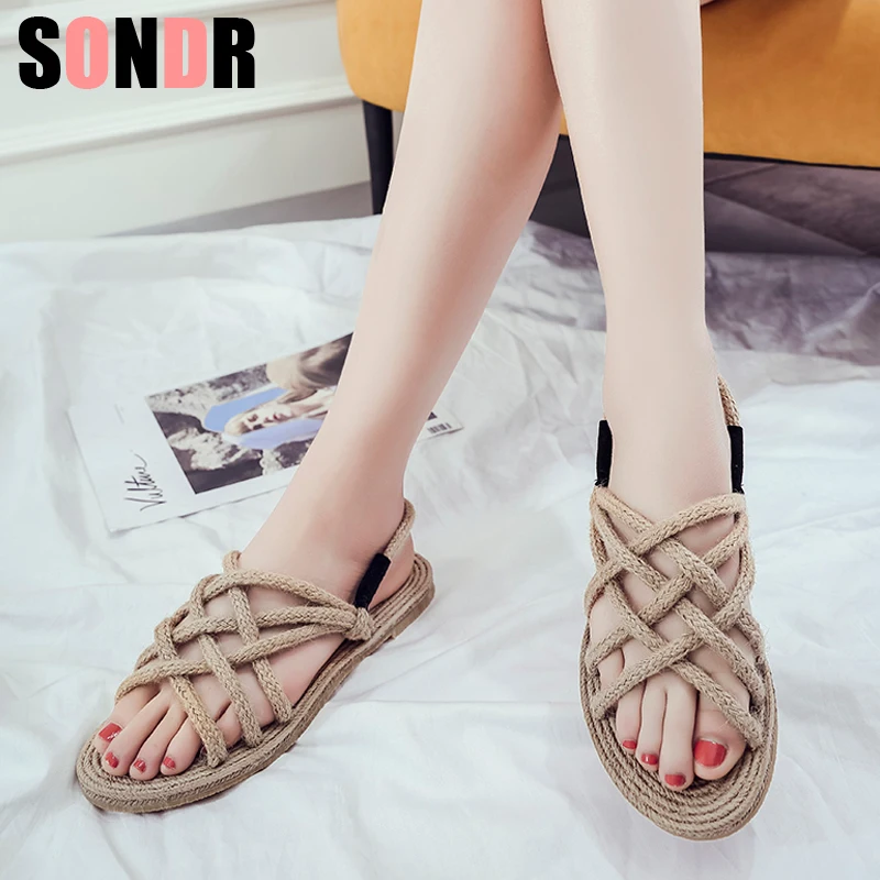 2019 г. женские босоножки Новая Летняя Повседневная пляжная обувь из пеньковой
