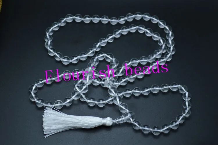 8mm 108 Natural Crystal Round Beads Mala Prayer Tassel Charm Necklace Buddhist Jewelry