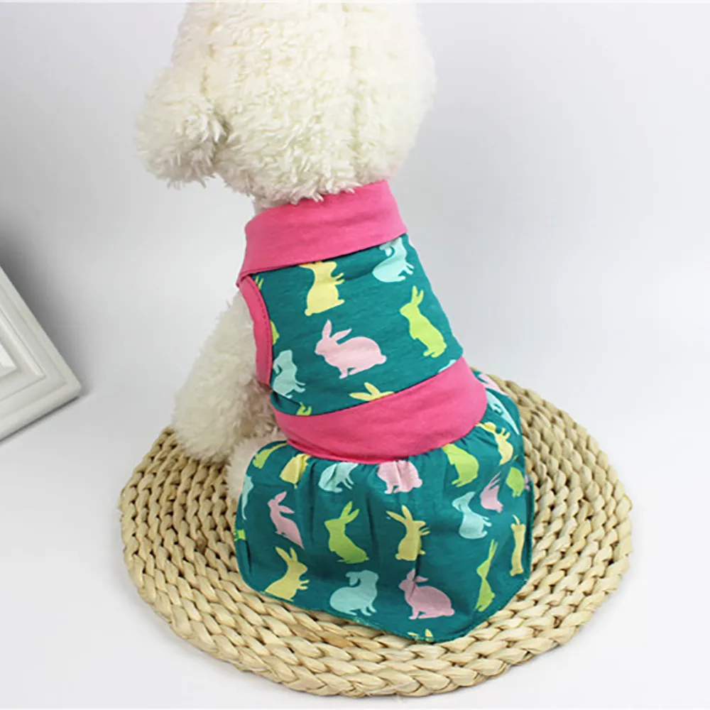 Transer Vestidos Perritas маленькая собака платье с принтом кота Милая летняя юбка полиэстер Одежда для собак 18 Dec14