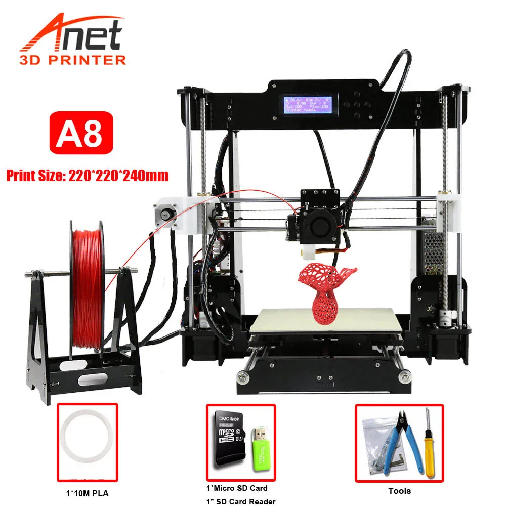 Продажа с фабрики Anet A8 3D принтер размер печати 220*220*240 мм офлайн печать DIY Kit Cura