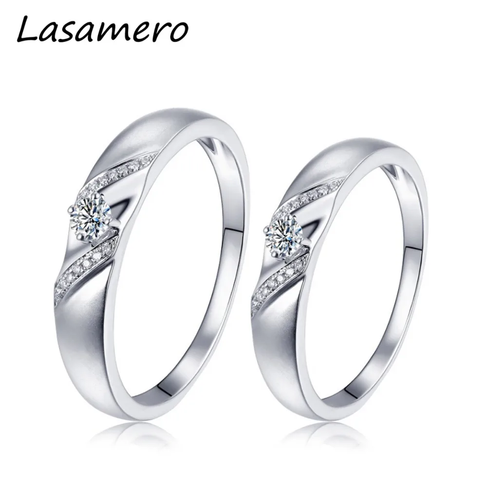 LASAMERO 0. 057 CT круглое кольцо с натуральным бриллиантом кольца для пар 18 k белое