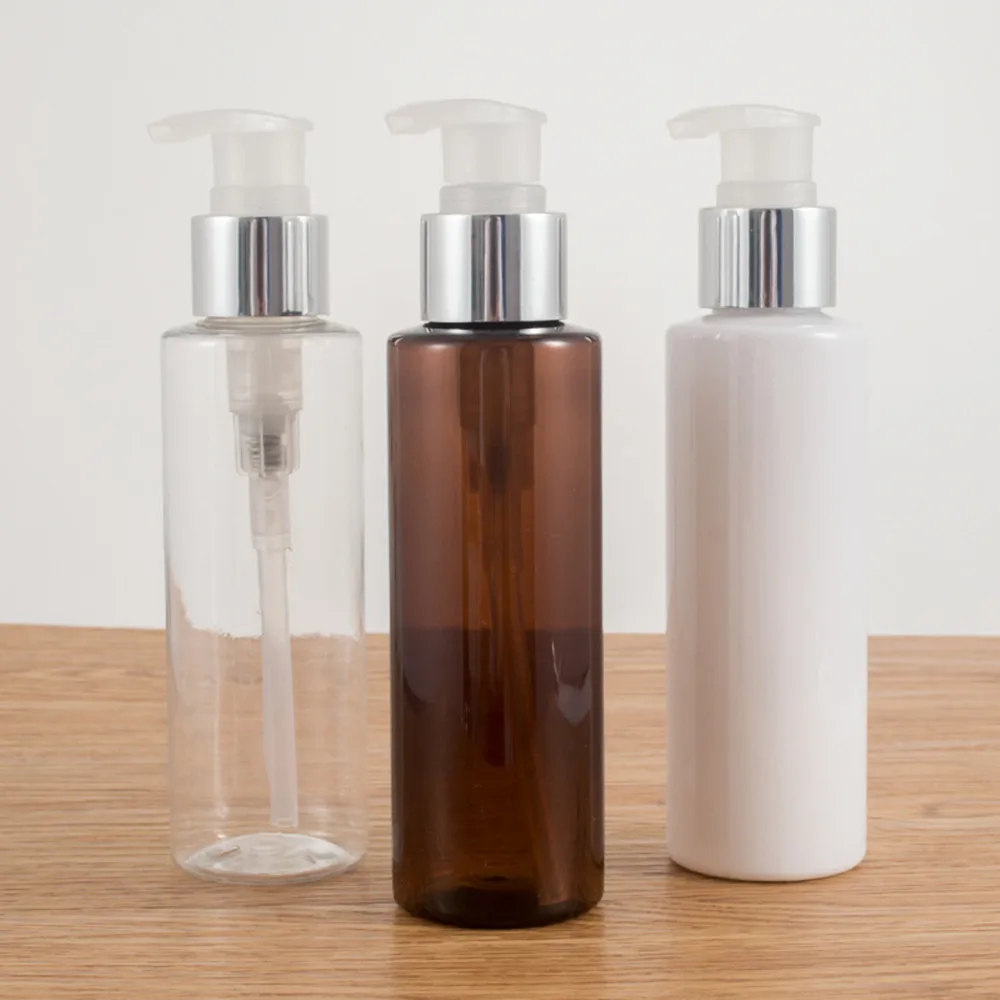 

6ps 250ml Plastic Lotion Bottles with Silver Clear treatment pump for shampoo lotion refillable bottles home reuse bottles