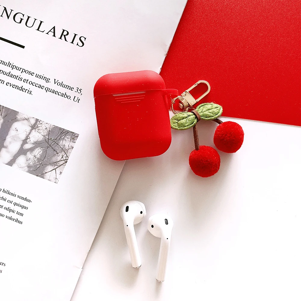Милый мягкий чехол ярких цветов с подвеской в виде вишни для Apple New Airpods 2