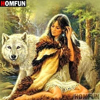 homfun 5d diy diamond painting full squareround drill indian wolf 3d embroidery cross stitch gift home a09141